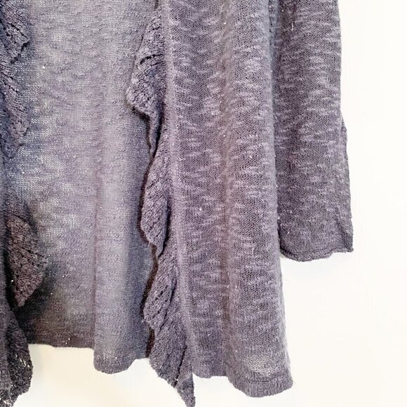 Sarah Spencer tunic length long sleeve open front ruffle cardigan sweater - Picture 2 of 7